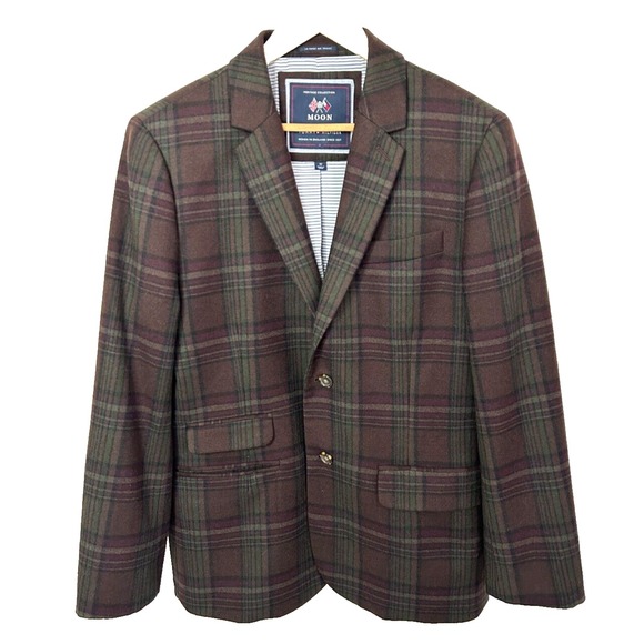 Tommy Hilfiger Heritage Moon British Plaid Wool Sport Coat Brown Size 42 - Picture 1 of 11